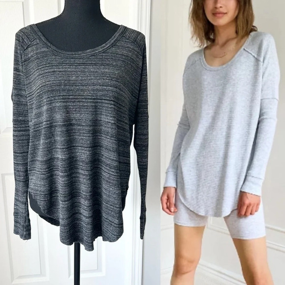 Aritzia TNA Alder  Top Marled Dark Grey Raglan Long Sleeve - Picture 1 of 13